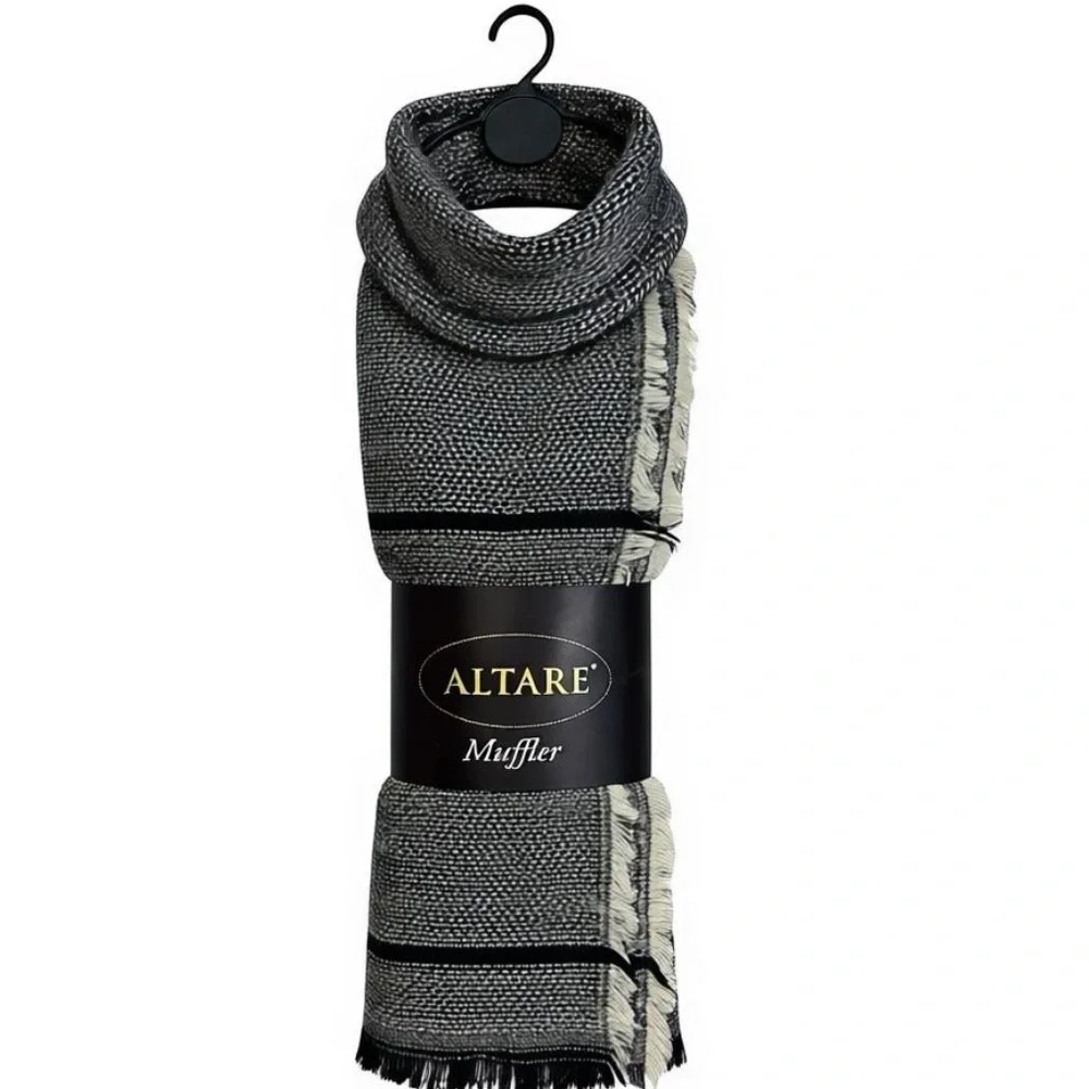 NWT Altare Gray & Black Woven Men's Muffler Scarf Size OS